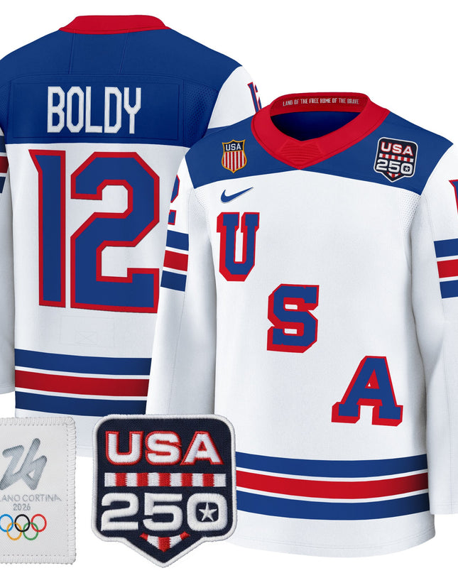 Men's 2026 USA Olympic 250America Patch Premium Hockey Jersey - All Stitched