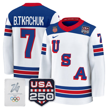 Men's 2026 USA Olympic 250America Patch Premium Hockey Jersey - All Stitched