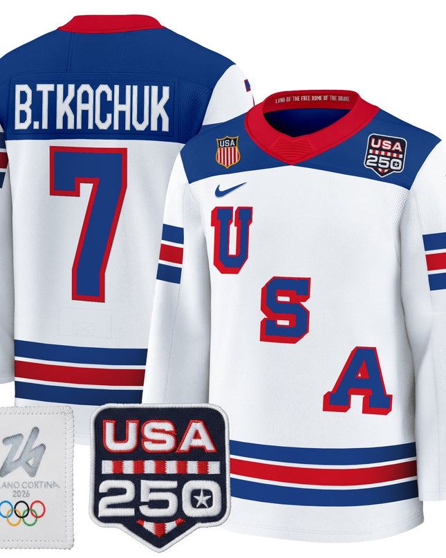 Men's 2026 USA Olympic 250America Patch Premium Hockey Jersey - All Stitched
