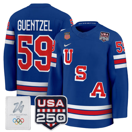 Men's 2026 USA Olympic 250America Patch Premium Hockey Jersey - All Stitched
