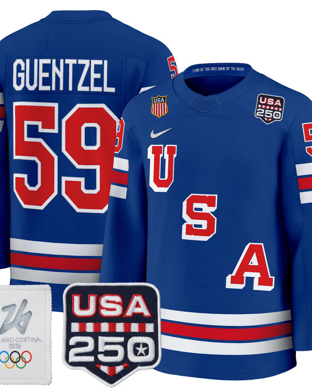 Men's 2026 USA Olympic 250America Patch Premium Hockey Jersey - All Stitched