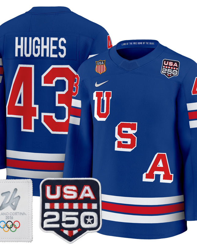 Men's 2026 USA Olympic 250America Patch Premium Hockey Jersey - All Stitched