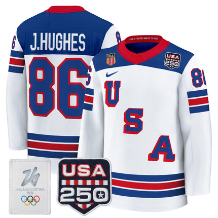 Men's 2026 USA Olympic 250America Patch Premium Hockey Jersey - All Stitched