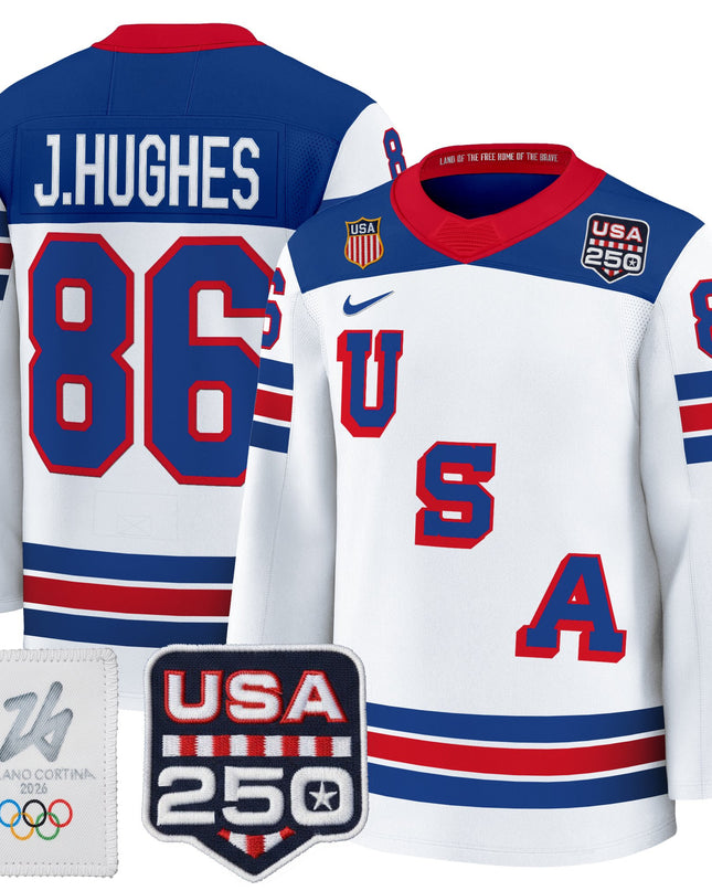 Men's 2026 USA Olympic 250America Patch Premium Hockey Jersey - All Stitched