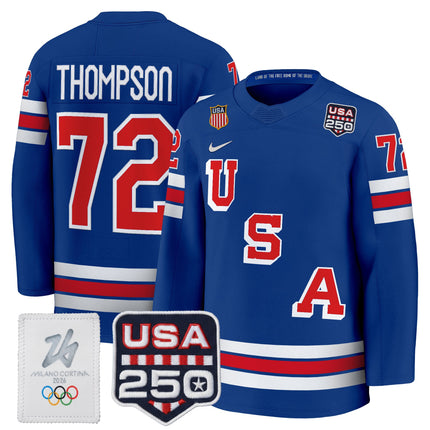 Men's 2026 USA Olympic 250America Patch Premium Hockey Jersey - All Stitched