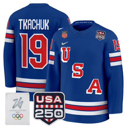 Men's 2026 USA Olympic 250America Patch Premium Hockey Jersey - All Stitched