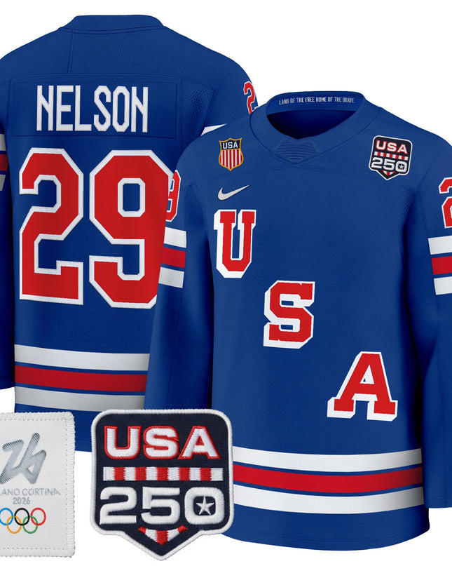 Men's 2026 USA Olympic 250America Patch Premium Hockey Jersey - All Stitched