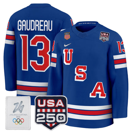 Men's 2026 USA Olympic 250America Patch Premium Hockey Jersey - All Stitched