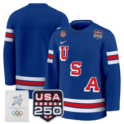 Men's 2026 USA Olympic 250America Patch Premium Hockey Jersey - All Stitched
