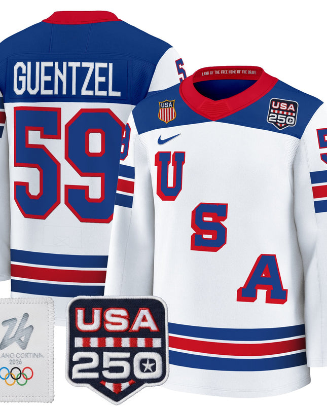Men's 2026 USA Olympic 250America Patch Premium Hockey Jersey - All Stitched