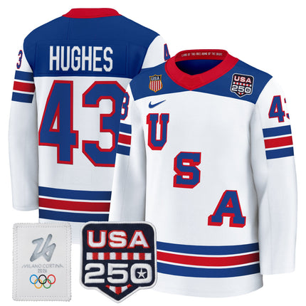 Men's 2026 USA Olympic 250America Patch Premium Hockey Jersey - All Stitched