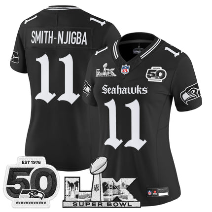 Women's Seattle Seahawks "Super Bowl LX & 50th Patch" Vapor Limited Jersey - Gothic Edition - All Stitched