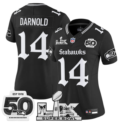 Women's Seattle Seahawks "Super Bowl LX & 50th Patch" Vapor Limited Jersey - Gothic Edition - All Stitched