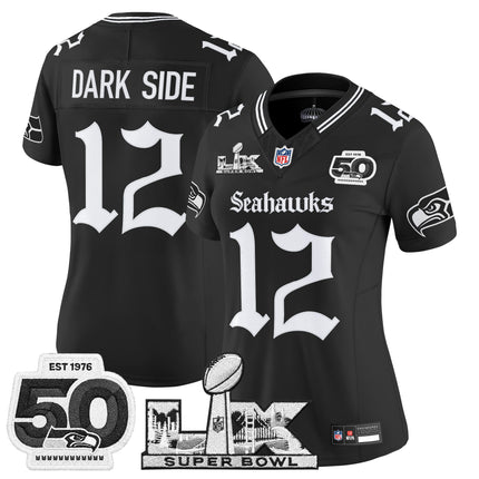 Women's Seattle Seahawks "Super Bowl LX & 50th Patch" Vapor Limited Jersey - Gothic Edition - All Stitched