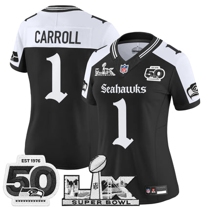 Women's Seattle Seahawks "Super Bowl LX & 50th Patch" Vapor Limited Jersey - Gothic Edition - All Stitched