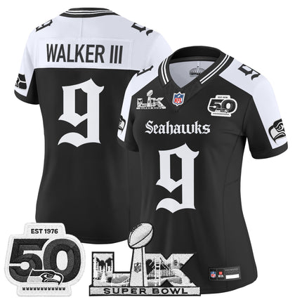 Women's Seattle Seahawks "Super Bowl LX & 50th Patch" Vapor Limited Jersey - Gothic Edition - All Stitched