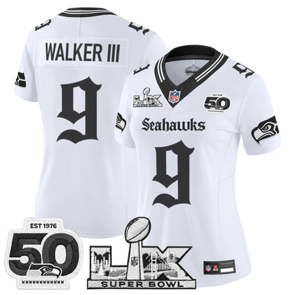 Women's Seattle Seahawks "Super Bowl LX & 50th Patch" Vapor Limited Jersey - Gothic Edition - All Stitched