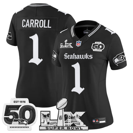 Women's Seattle Seahawks "Super Bowl LX & 50th Patch" Vapor Limited Jersey - Gothic Edition - All Stitched