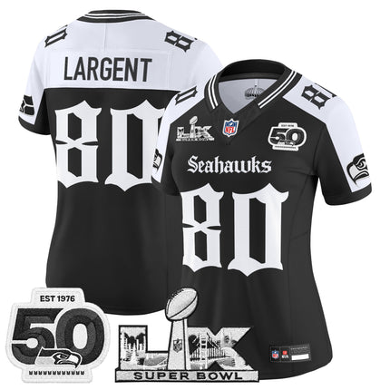 Women's Seattle Seahawks "Super Bowl LX & 50th Patch" Vapor Limited Jersey - Gothic Edition - All Stitched