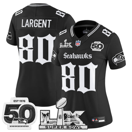 Women's Seattle Seahawks "Super Bowl LX & 50th Patch" Vapor Limited Jersey - Gothic Edition - All Stitched