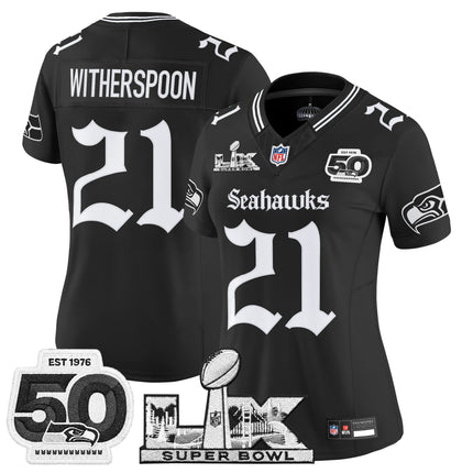 Women's Seattle Seahawks "Super Bowl LX & 50th Patch" Vapor Limited Jersey - Gothic Edition - All Stitched