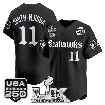 Men's Seattle Seahawks “Super Bowl LX & 50th Patch” Vapor Baseball Jersey - Gothic Edition - All Stitched