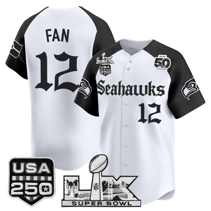 Men's Seattle Seahawks “Super Bowl LX & 50th Patch” Vapor Baseball Jersey - Gothic Edition - All Stitched