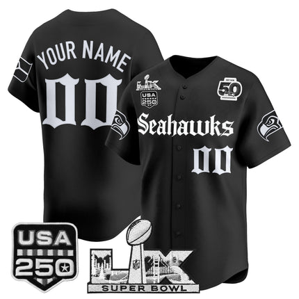 Seattle Seahawks “Super Bowl LX & 50th Patch” Vapor Baseball Custom Jersey - Gothic Edition - All Stitched
