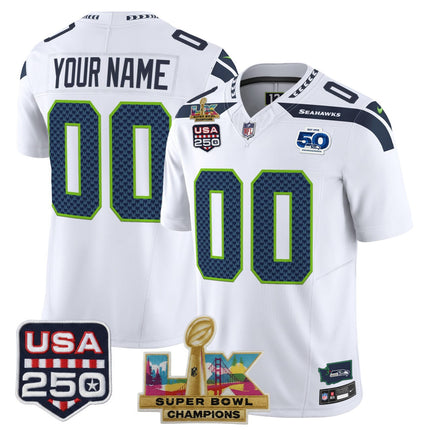 Seattle Seahawks "Super Bowl LX Champions & United States 250th Anniversary Patch" Custom Jersey - All Stitched