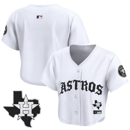 Women's Houston Astros 'Old English Edition' Crop Top Baseball Jersey - All Stitched