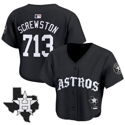 Women's Houston Astros 'Old English Edition' Crop Top Baseball Jersey - All Stitched