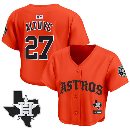 Women's Houston Astros 'Old English Edition' Crop Top Baseball Jersey - All Stitched