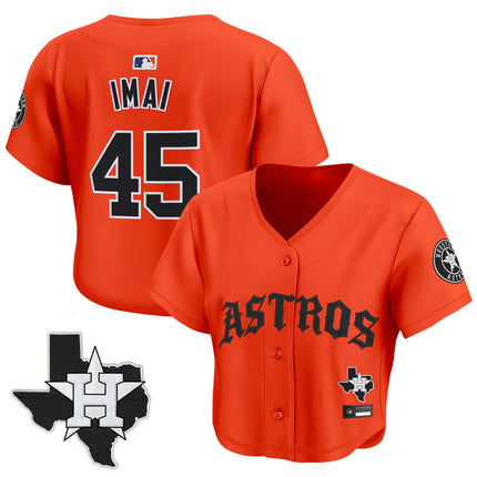 Women's Houston Astros 'Old English Edition' Crop Top Baseball Jersey - All Stitched