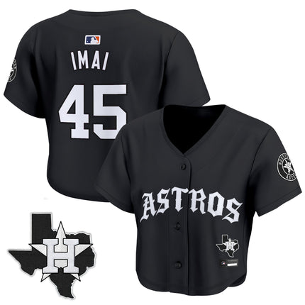 Women's Houston Astros 'Old English Edition' Crop Top Baseball Jersey - All Stitched