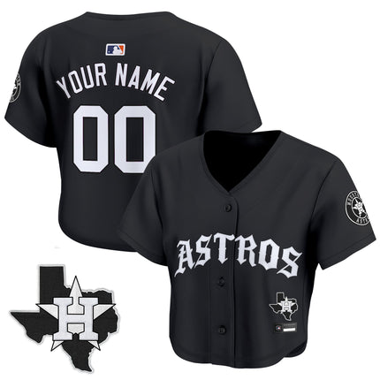 Women's Houston Astros 'Old English Edition' Crop Top Baseball Custom Jersey - All Stitched