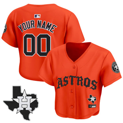 Women's Houston Astros 'Old English Edition' Crop Top Baseball Custom Jersey - All Stitched