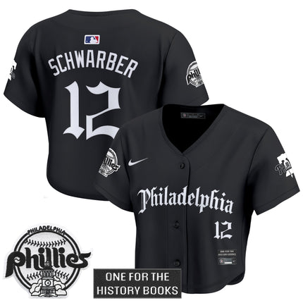 Women's Phillies 'Retro Newspaper Edition' Crop Top Baseball Jersey - All Stitched