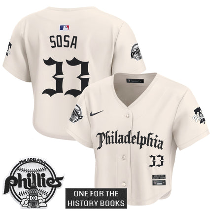 Women's Phillies 'Retro Newspaper Edition' Crop Top Baseball Jersey - All Stitched