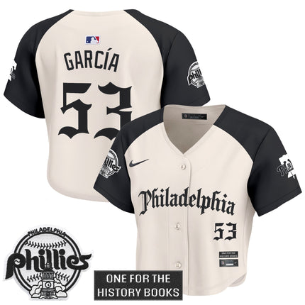 Women's Phillies 'Retro Newspaper Edition' Crop Top Baseball Jersey - All Stitched