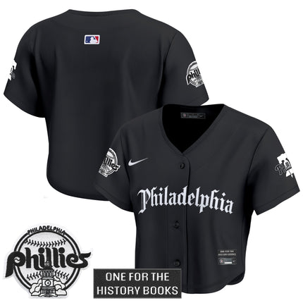 Women's Phillies 'Retro Newspaper Edition' Crop Top Baseball Jersey - All Stitched