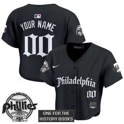 Women's Phillies 'Retro Newspaper Edition' Crop Top Baseball Custom Jersey - All Stitched