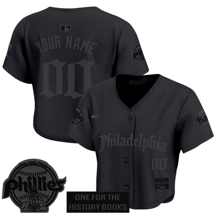Women's Phillies 'Retro Newspaper Edition' Crop Top Baseball Custom Jersey - All Stitched
