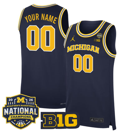 Michigan Wolverines 2026 National Champions Patch Basketball Custom Jersey - All Stitched