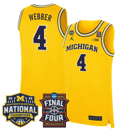 Men's Michigan Wolverines 2026 Final Four & National Champions Patch Basketball Jersey - All Stitched