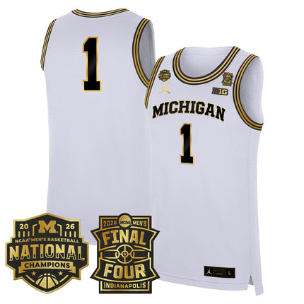 Men's Michigan Wolverines 2026 Final Four & National Champions Patch Basketball Jersey - All Stitched