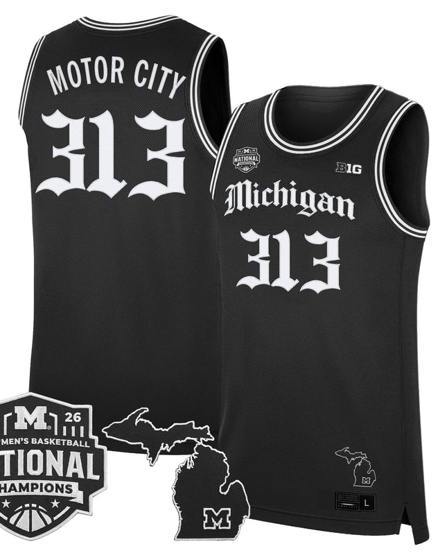 Men's Michigan Wolverines 2026 National Champions Patch Basketball Jersey - Gothic Edition - All Stitched
