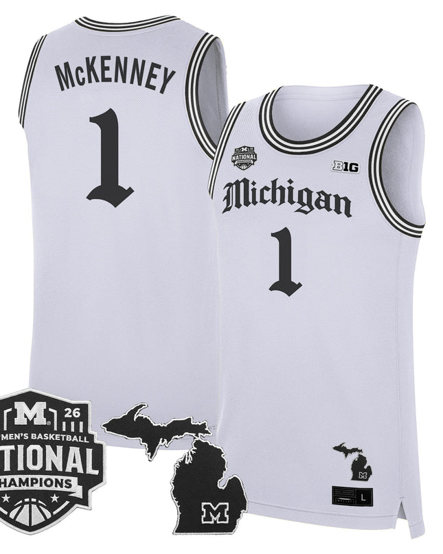 Men's Michigan Wolverines 2026 National Champions Patch Basketball Jersey - Gothic Edition - All Stitched