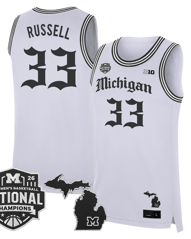 Men's Michigan Wolverines 2026 National Champions Patch Basketball Jersey - Gothic Edition - All Stitched