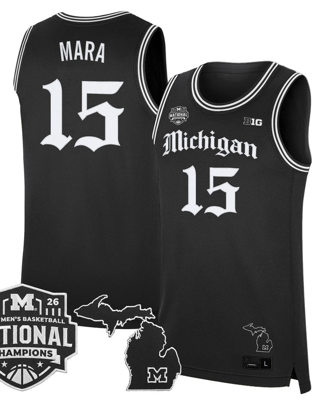 Men's Michigan Wolverines 2026 National Champions Patch Basketball Jersey - Gothic Edition - All Stitched