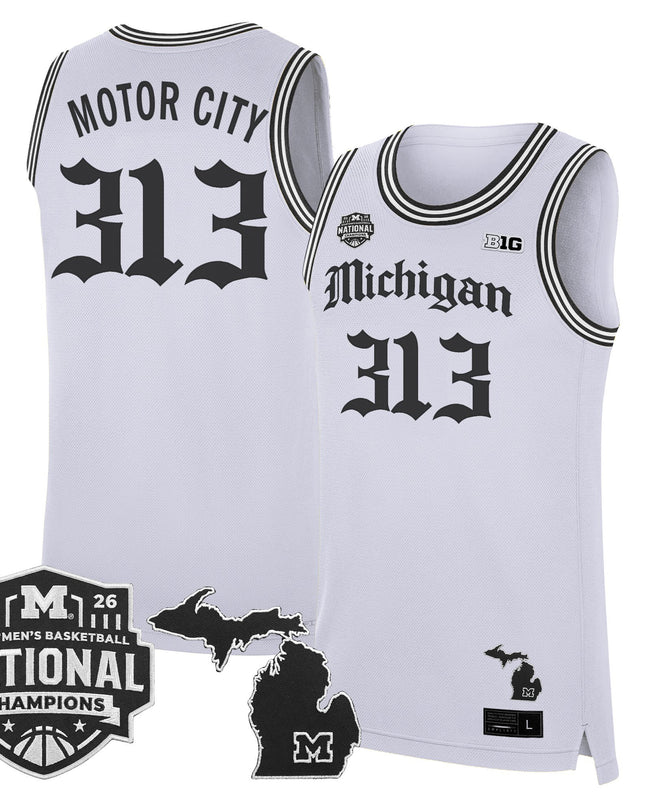 Men's Michigan Wolverines 2026 National Champions Patch Basketball Jersey - Gothic Edition - All Stitched